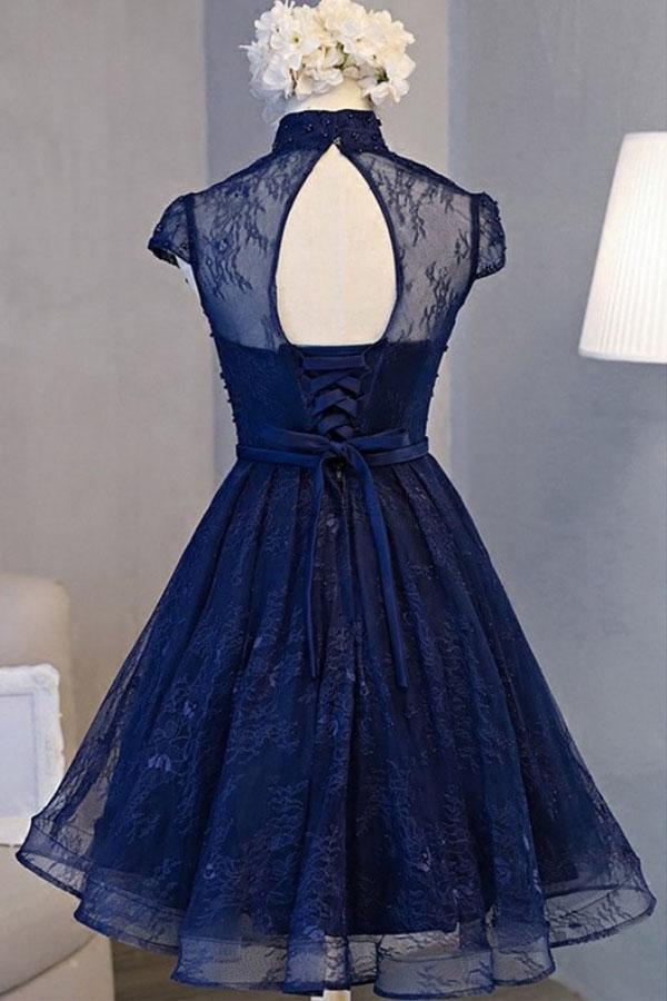 Vestido de fiesta de regreso a casa vintage con mangas casquillo