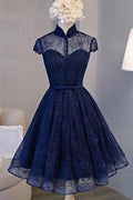 Vestido de fiesta de regreso a casa vintage con mangas casquillo