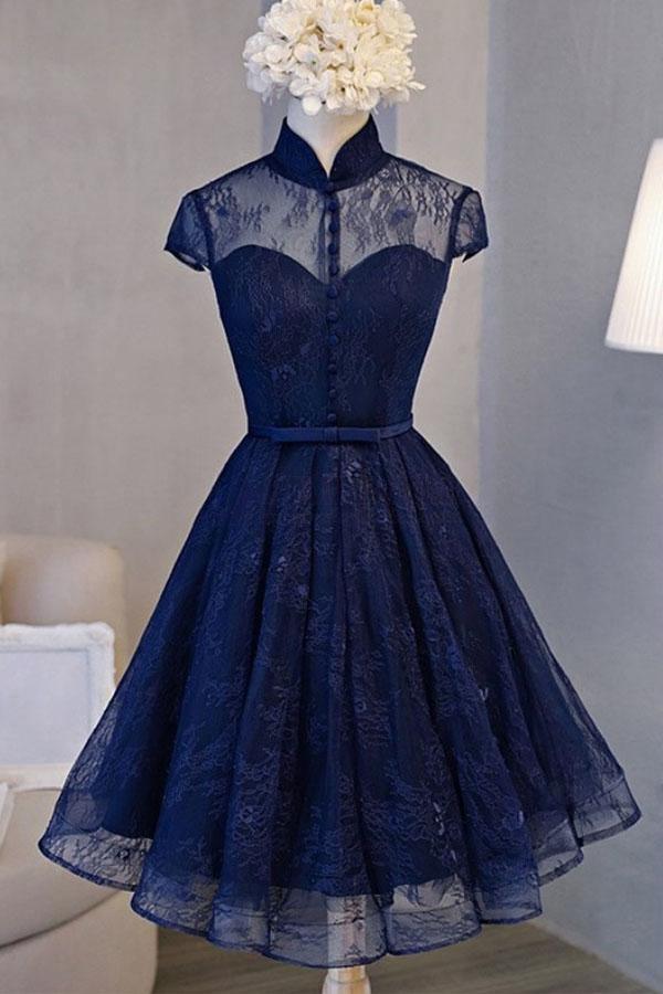 Vestido de fiesta de regreso a casa vintage con mangas casquillo