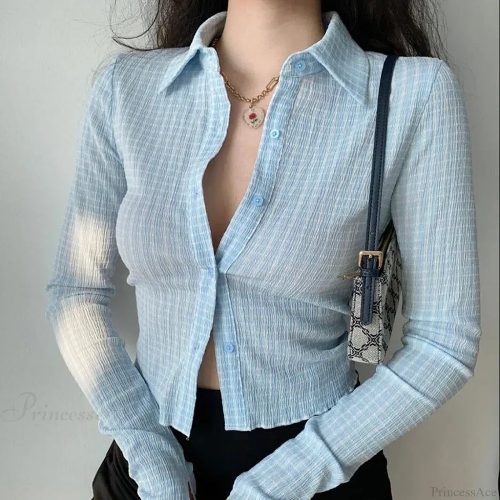 Vintage Plaid Long Sleeve Blouse
