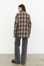 Vintage Plaid Pocket Long Sleeve Collared Blouse