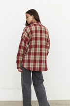 Vintage Plaid Pocket Long Sleeve Collared Blouse