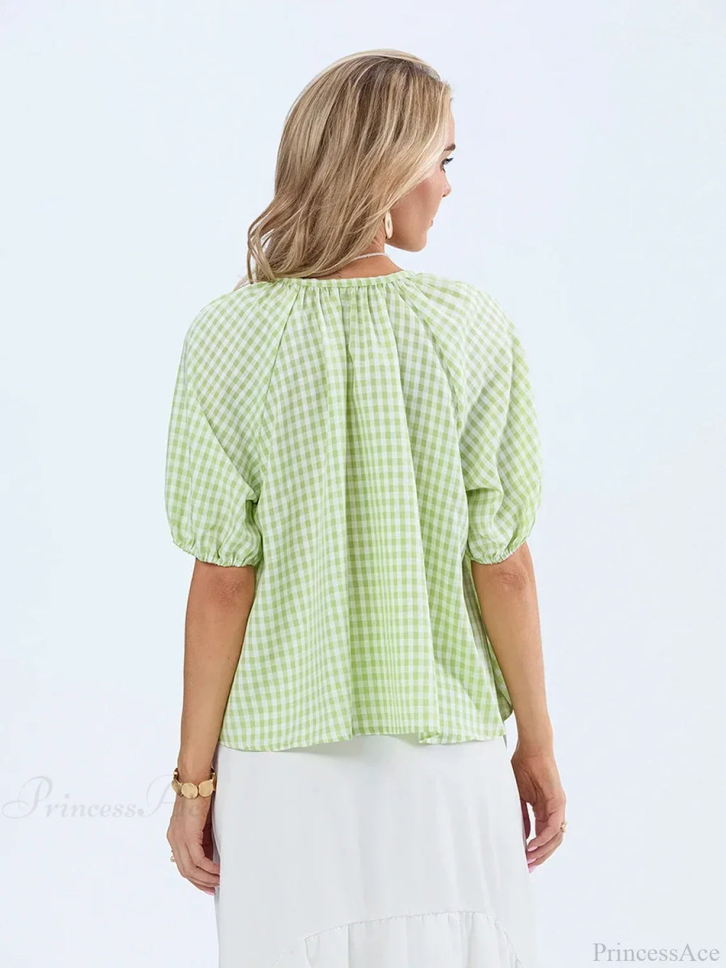 Vintage Plaid Tie-Up Blouse