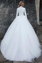Vestido de novia de gala de satén vintage con cuello alto y talle natural
