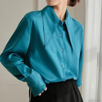 Vintage Satin Silk Turn Down Collar Blouse