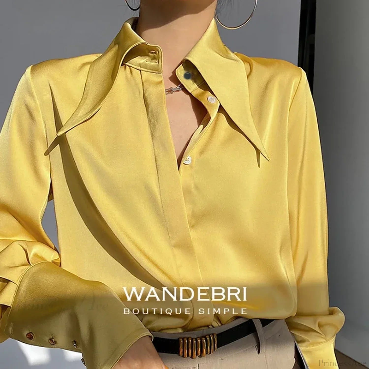 Vintage Satin Silk Turn Down Collar Blouse
