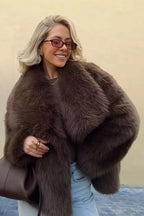 Vintage Solid Color Faux Fur Minimalist Coat