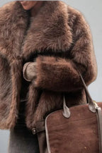 Vintage Solid Color Faux Fur Minimalist Coat