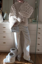 Vintage Stylish Crewneck Bell Sleeve Loose Sweater