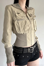 Vintage Utility Long Sleeve Ribbed Jacket