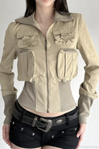 Vintage Utility Long Sleeve Ribbed Jacket