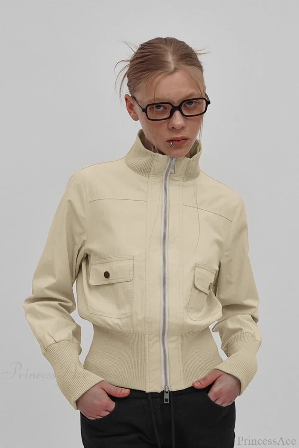 Vintage Utility Ribbed Pockets Jacket