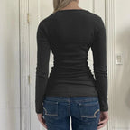 Vintage Y2K Basic Crop Top Grunge Button Slim Fit Knit Top