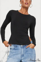 Waist-Tie Solid Color Crew Neck Long-Sleeve Cropped Knit Top