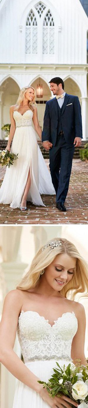 Lace Sweetheart Top Sheath Side Slit Wedding Dresses, Bridal Dress