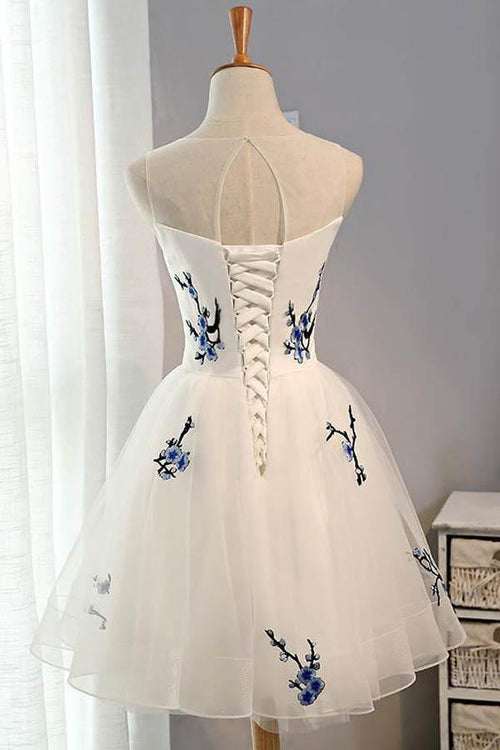 A-line Tulle Short Prom Dress White Homecoming Dress