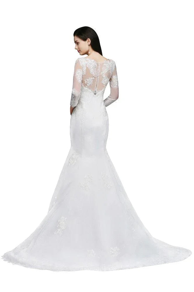 Weißes Meerjungfrauen-Hochzeitskleid aus Spitze mit Juwelen