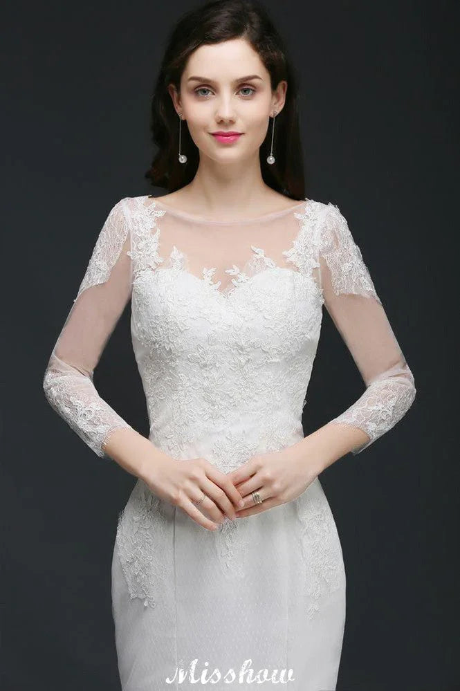 Weißes Meerjungfrauen-Hochzeitskleid aus Spitze mit Juwelen