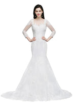 Weißes Meerjungfrauen-Hochzeitskleid aus Spitze mit Juwelen