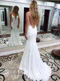Lomg Mermaid V Neck Backless Wedding Dresses with Sweep Train