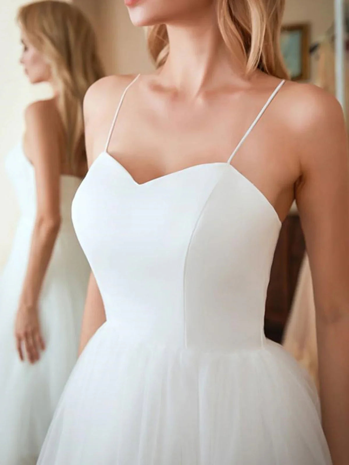 Kurze A-Linie Sweetheart Tüll Teelange Brautkleider