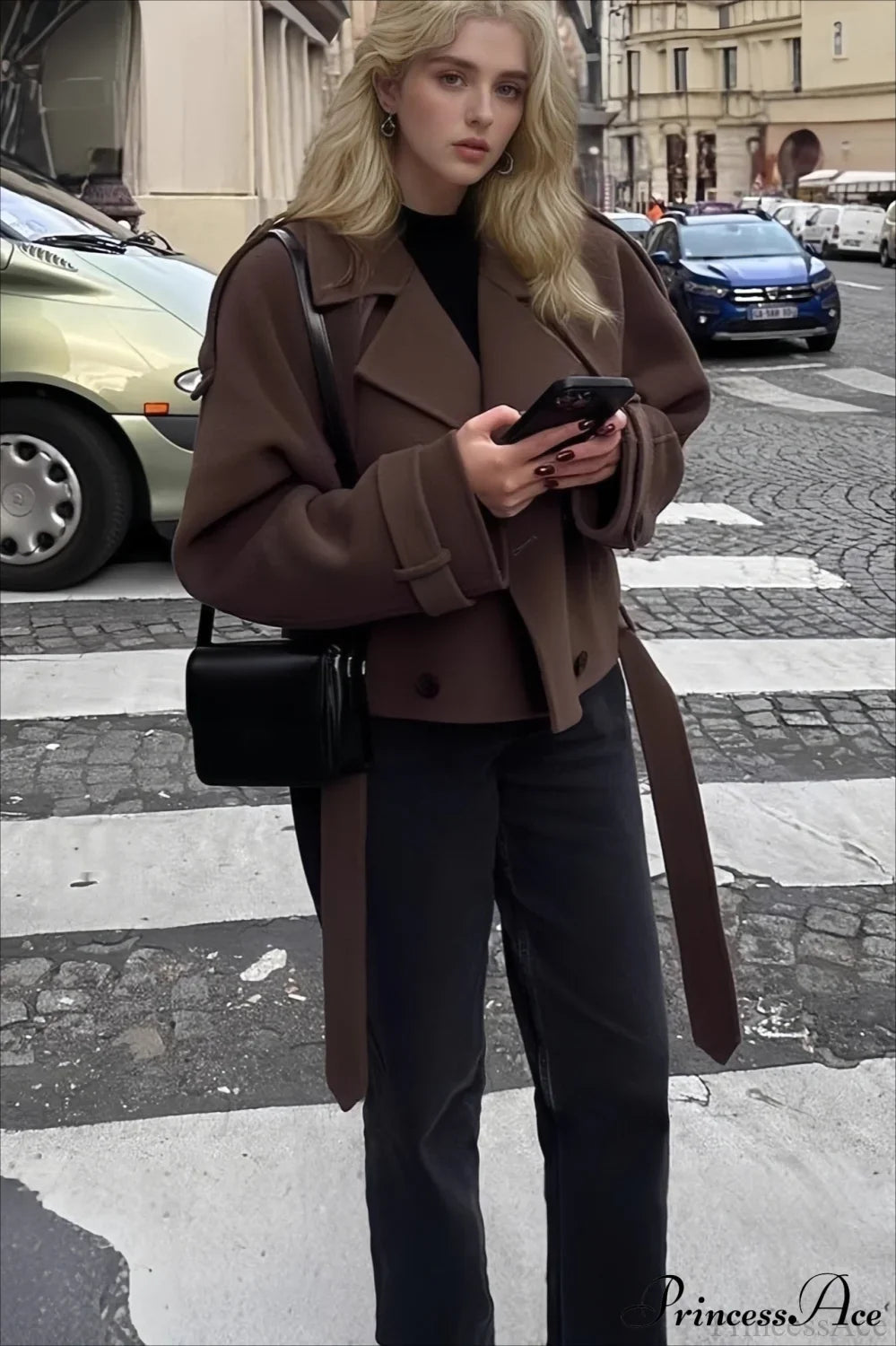 Wide Lapel Wool Blend Coat