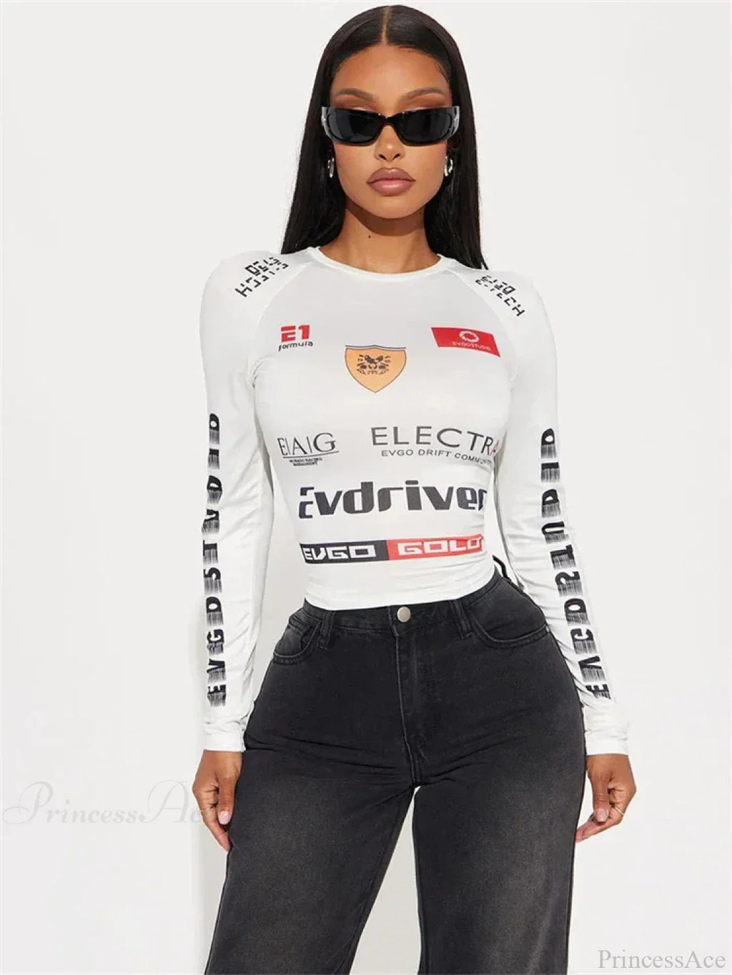 Winter Motor Style Letter Print Cyber Slim Knit Top