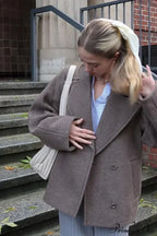 Wool Double Breasted Collared Short Sleeve Coat