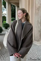 Wool Double Breasted Collared Short Sleeve Coat