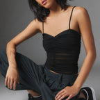 Leopand Mesh Spaghetti Crop Top
