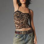 Leopand Mesh Spaghetti Crop Top