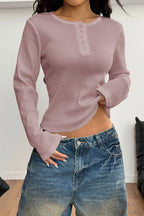 Y2K Button Accent Slim Long Sleeve Tee