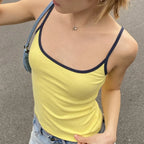 Y2K Cute Contrast Trim Spaghetti Strap Vintage Aesthetic Cottage Crop Top