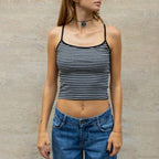 Y2K Cute Contrast Trim Spaghetti Strap Vintage Aesthetic Cottage Crop Top