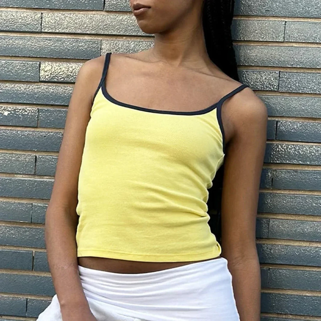 Y2K Cute Contrast Trim Spaghetti Strap Vintage Aesthetic Cottage Crop Top