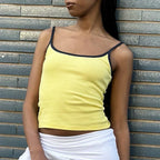 Y2K Cute Contrast Trim Spaghetti Strap Vintage Aesthetic Cottage Crop Top