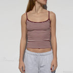 Y2K Cute Contrast Trim Spaghetti Strap Vintage Aesthetic Cottage Crop Top