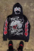 Y2K Dark Hip-Hop Cartoon Zip Hoodie