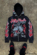 Y2K Dark Hip-Hop Cartoon Zip Hoodie