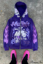 Y2K Dark Hip-Hop Cartoon Zip Hoodie