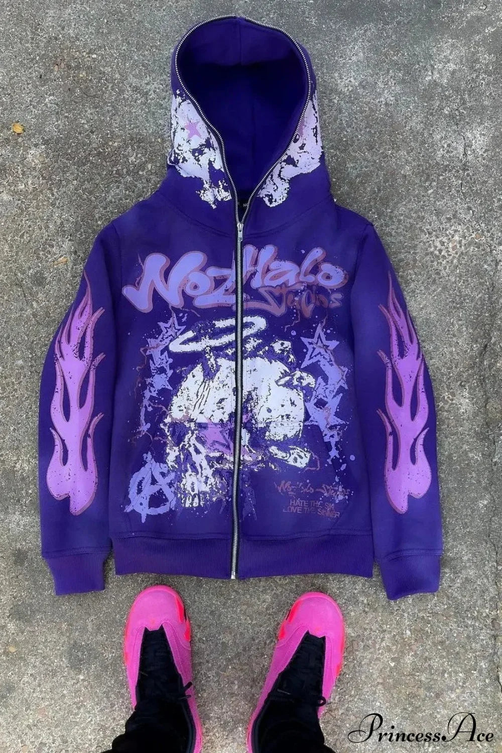 Y2K Dark Hip-Hop Cartoon Zip Hoodie