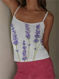 Y2K Flower Print Slim Strap Tank Crop Top