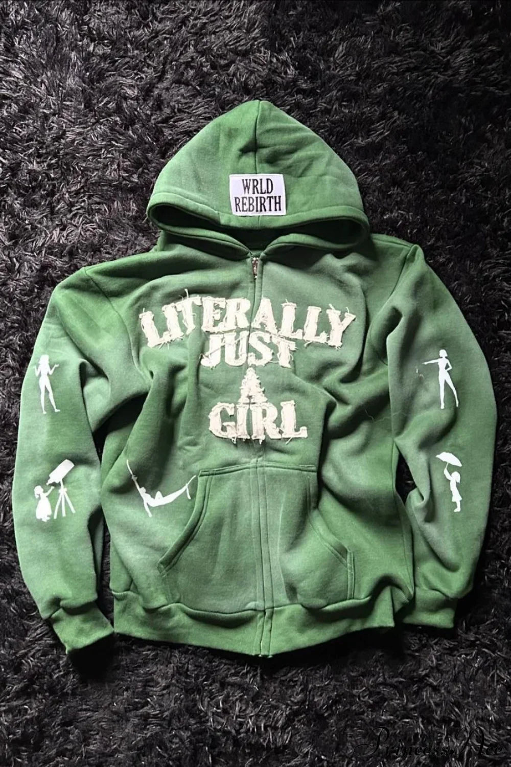 Y2K Hip-Hop 3D Letter Print  Loose Zip Hoodie