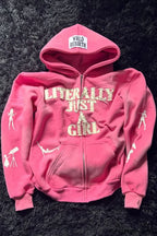 Y2K Hip-Hop 3D Letter Print  Loose Zip Hoodie