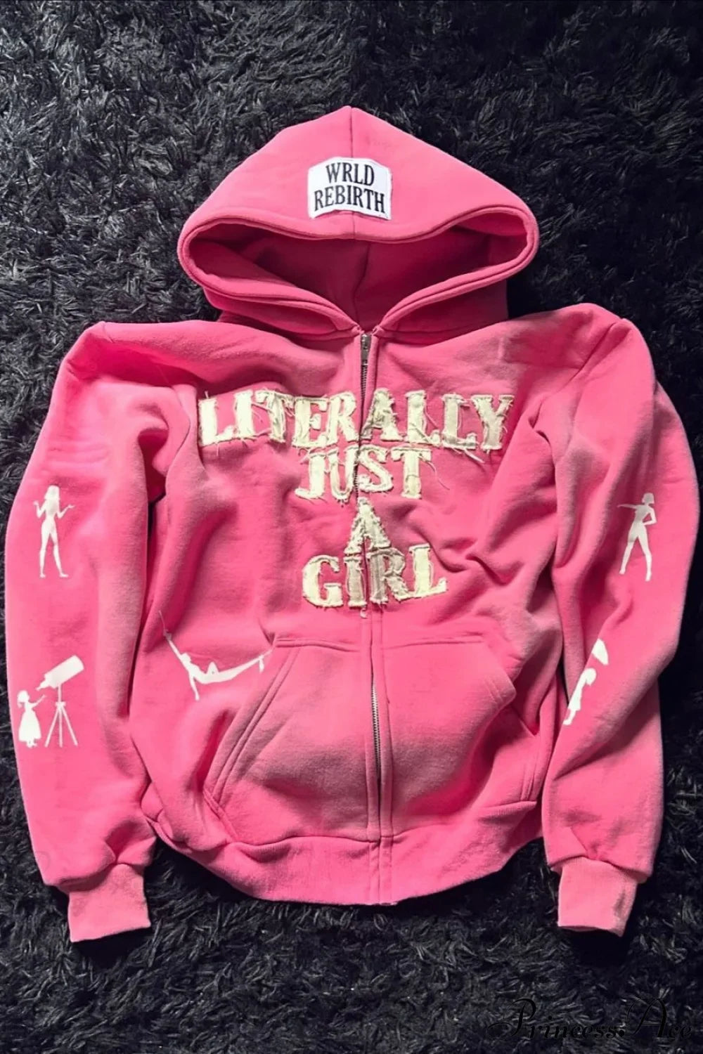 Y2K Hip-Hop 3D Letter Print  Loose Zip Hoodie