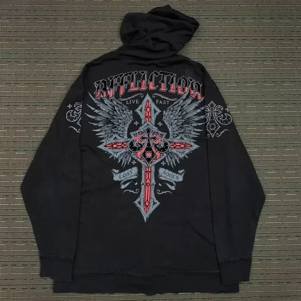 Y2K Mysterious Needlework Zipper Hoodie