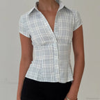 Y2K Plaid Button Down Short Sleeve Blouse