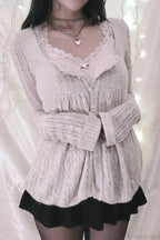 Y2K Sweet Square Neck Cable Knit Button Blouse