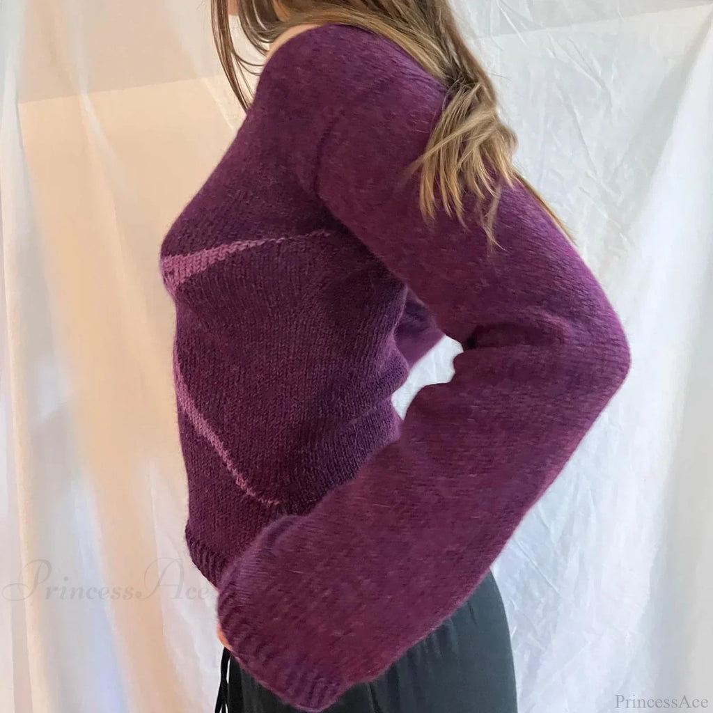 Y2K Vintage Off Shoulder Slim Fit Aesthetic Knit Top